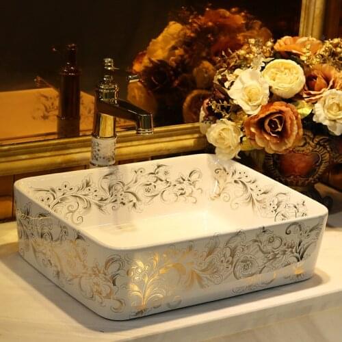 Jingdezhen Tabletop Basin Ceramic Washbasin Rectangular Basin sink bowl Toilet Ancient ceramic Wash basin bathroom sink