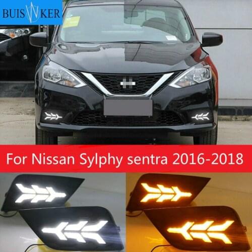 LED DRL daytime running light for Nissan Sylphy sentra 2016-2018 yellow turn signal, blue night light, wireless switch