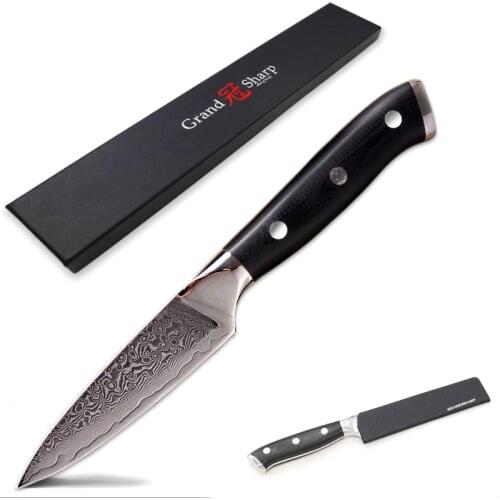 3.5'' Damascus Paring Knife Japanese 67 Layers VG10 High Carbon Damascus Steel Peeling Fruit Kitchen Knife G10 Handle Gift Box