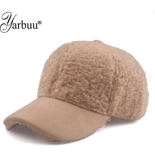 [YARBUU] Brown Wool Teddy Baseball Caps Lambswool Streetwear Warm Winter Hats For Women Men Bone Snapback Hip Hop Trucker Hat