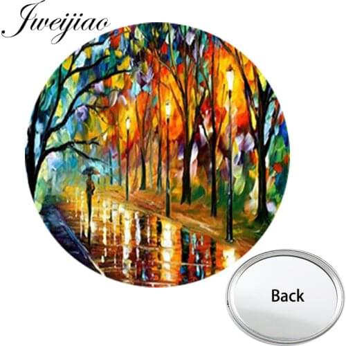 Youhaken Famous Painting The Light Street Mini Round Flat Pocket Mirror Colorful Compact Portable Makeup Vanity Hand Mirrors
