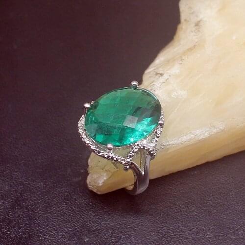 Gemstonefactory Jewelry Big Promotion Single Unique 925 Silver Fashion Green Topaz Perfect Women Men Gifts Rings 7.5# 20213068