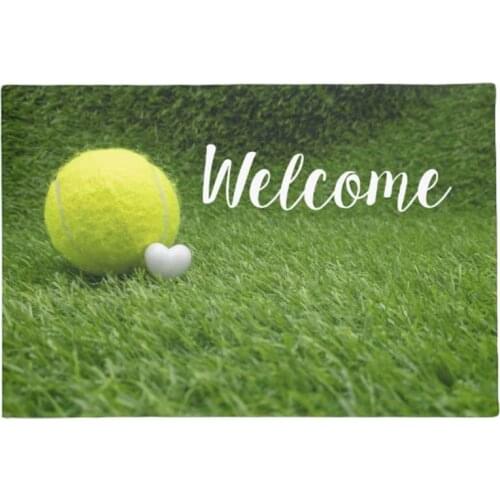 Fun Tennis ball with white heart on green doormat Home Decoration Entry Non-slip Door Mat Rubber Washable Floor mat