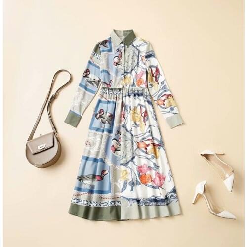 American European womens and wear 2021 autumn new style Seven-point sleeve lapel animal print Fashionable dress