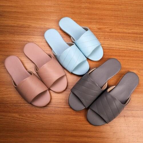 Womens Japan Style Summer Leather Indoor Slippers Anti-Slip Soft Couples Casual Home Shoes Household Slippers for Men