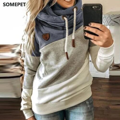 Gradient Print Patchwork Hooded Sweatshirt Women Turtleneck Long Sleeve Casual Leopard Hoodies Lady Winter Warm Pocket Pullovers