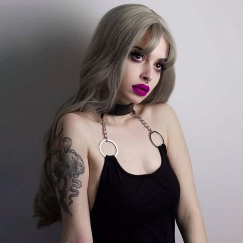 JIEZuoFang Gothic Bodysuit Skinny Chain Halter Black Bodysuit Women Slim Fit Female Jumpsuit Solid Streetwear Cool Ladies Romper