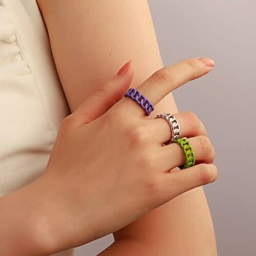 Simple Hollow Colorful Adjustable Opening Chain Rings for Women Female Metal Knuckle Finger Ring Party Jewelry Gifts