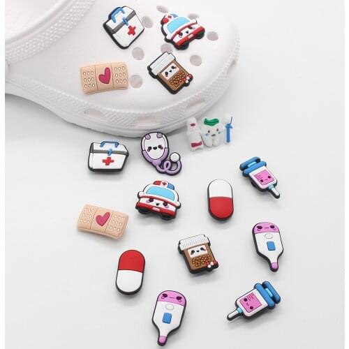 1pc Cute Cartoon Medical Supplies Shoe Charms Buckles Decoration For Garden Sandals Shoe Ornaments Croc jibz Party X-mas Gifts