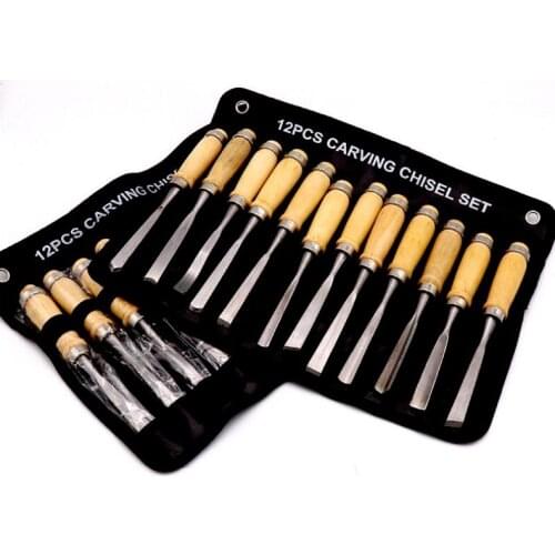 12-piece woodworking carving knife Wood carving knife Root carving wood carving flower chisel manual hand carving knife tool set