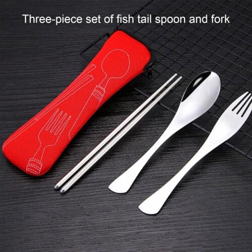 2Pcs Dinnerware Portable Printed Stainless Steel Spoon Fork Steak Knife Set Travel Cutlery Tableware with Bag