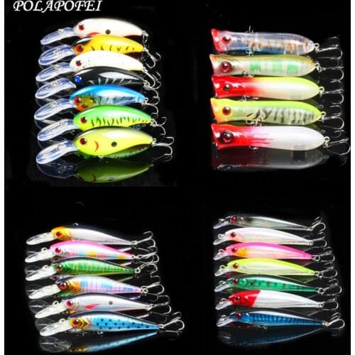 25pcs Wobbler Fishing Lure Black Minnow Popper Crankbait Pike Salmon Artificial Bait Fish Hook Fishing Accessories Tools D