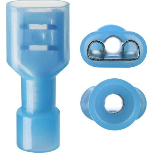 50PCS Wire Cable Connectors Nylon fully Insulated 16-14AWG Spade Male & Female Electrical Crimp Terminals Kits blue