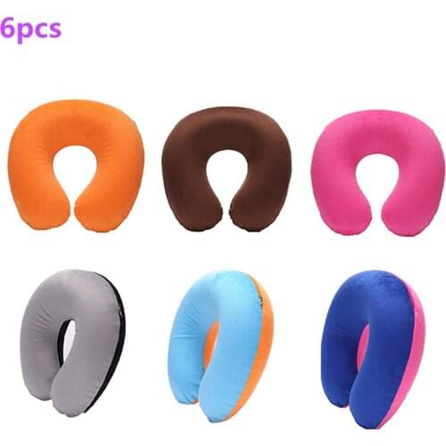 6PCS Hot U-shape Travel Pillow PVC Inflatable Pillow Neck Pillow Comfortable Relieve Fatigue Pillows for Sleep Home Textile