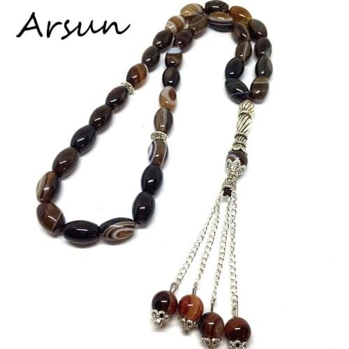 8MM*12MM Strip Onyx Agate Muslim 33 Prayer Beads Islamic Allah Prayer Rosary Tesbih Islam Misbaha For Men