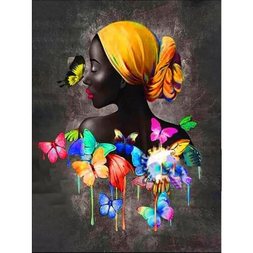 DIY Diamond Painting black African woman with colorful butterflies Diamond Mosaic Full Drill Square Cross Stitch Handmade Hobby