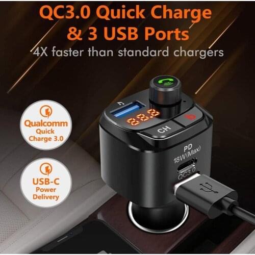 Bluetooth 5.0 FM Transmitter Suitable For Car QC3.0 PD 18W Wireless Radio Adapter Music Player Car Kit With Hands-free Calling