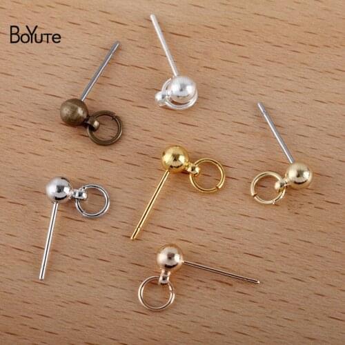 BoYuTe (50 Pieces/Lot) 4*13MM Metal Brass Ball Earring Stud with Jump Ring Diy Pin Earrings Accessories