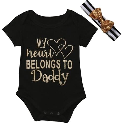 Toddler Kids Clothes 2017 Newborn Baby Girl Kid Clothes Summer Romper Jumpsuit Letter My Heart Headband Playsuit Outfit Sunsuit