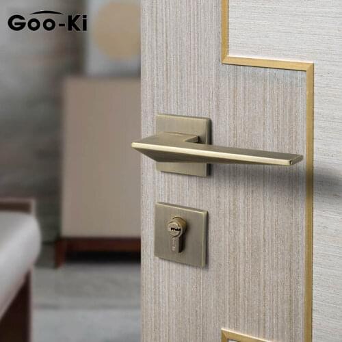 Goo-Ki Black Door Lock American Style Bedroom Door Handle Lock Anti-theft Anti-rust Interior Green Bronze Door Handle with Key