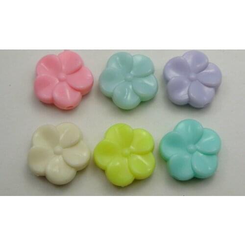 50 Mixed Pastel Color Acrylic Flower Beads Charms 19mm Double Side