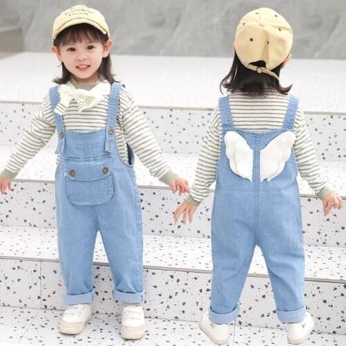 Toddler Boys Girls Jeans Jumpsuit 2021 Fashion Spring Autumn Kids Clothes Lovely Wing Children Denim Overalls Baby Pants Rompers