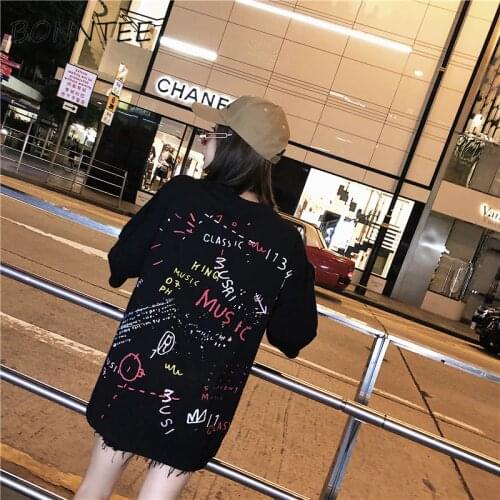 T-shirts Women Shirt O-Neck Letter Printed Short Sleeve Loose Tee Womens Daily Trendy Leisure Student All-match Hip Hop Harajuku
