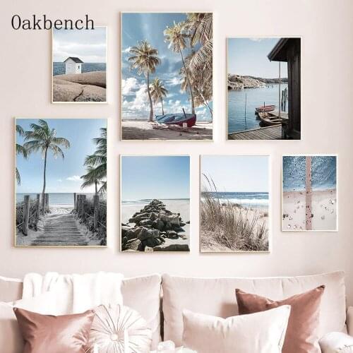 Natural Landscape Painting Beach Palm Trees Canvas Print Ocean Sky Wall Poster Nordic Posters And Prints Living Room Decoration