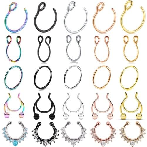 Fake Septum Nose Hoop Rings Stainless Steel Faux Lip Ear Nose Septum Ring Non Piercing Clip On Nose Hoop Rings Body Piercing