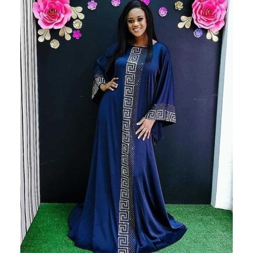 African Dresses for Women Dashiki Party Abaya Dress Silk Beading Maxi Bazin Vintage Long Sleeve Robe Gowns Africa Clothing Lady