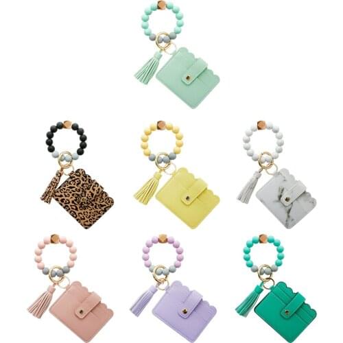 Girls Bangle Bracelet Keyring ID Card Slots Wristlet Wallet with Keychains