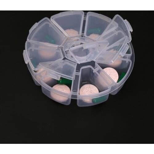 Creative round 8 grid plastic beaded box medicine storage box plastic fishing gear accessories diy jewelry box