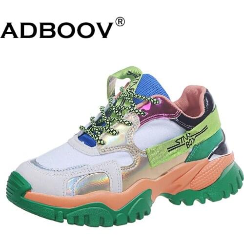 ADBOOV Leather Womens Chunky Sneakers 2020 Summer Mesh Breathable Women Platform Shoes Ladies Trainers Footwear