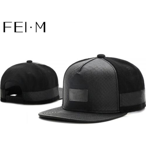 FEI M Fashion PLATED Adjustable Snapback Cap Black Leather Baseball Cap Outdoor Adult Casual Sports Sun Basketball Hat 10