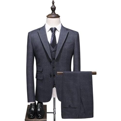 Mens suit high fashion mens suit set костюм men suit three-piecesuits blaze with pants and vest mens suits formal plaid suits