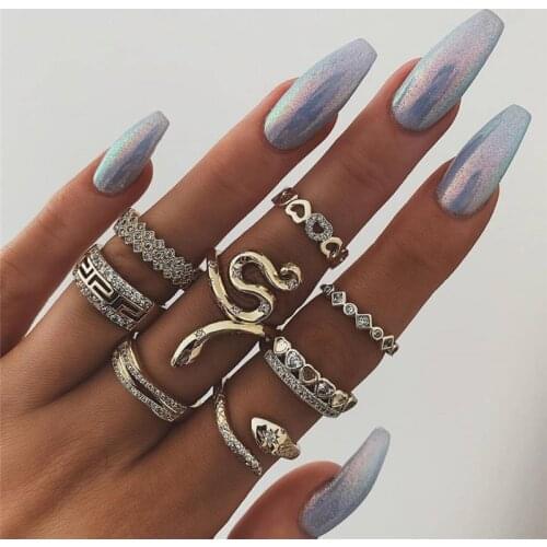 LETAPI Boho Vintage Gold Snake Midi Moon Rings Set For Women Crystal Midi Finger Ring Female Bohemian Jewelry