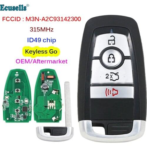 OEM/Aftermarket 4 Buttons 315Mhz ID49 Chip Smart Keyless Go Remote Key for Ford Fusion Edge Explorer Mustang FCC M3N-A2C93142300
