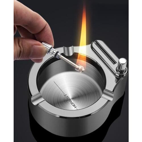 Portable Retro Personality Metal Ashtray Ten Thousand Match Lighter Camping Home Smokeless Storage Holder Zinc Alloy Men Gifts