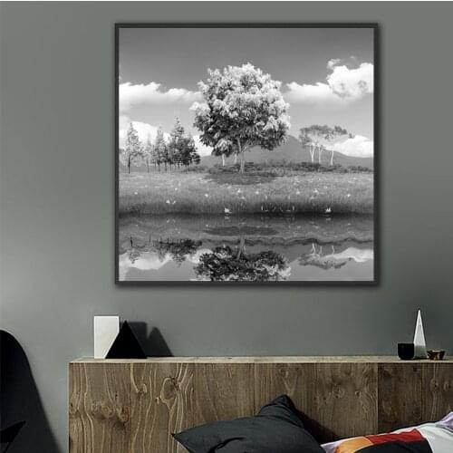 Black and White Tree Lake Landscape Posters and Prints Canvas Painting Wall Picture for Living Room Home Decor Cuadros No Frame