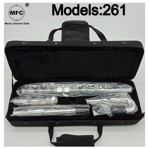 Professional Flute 261 Silver Plated Flute Instrument Intermediate Student Curved Headjoint Flutes C Leg 16 Holes Closed E Key