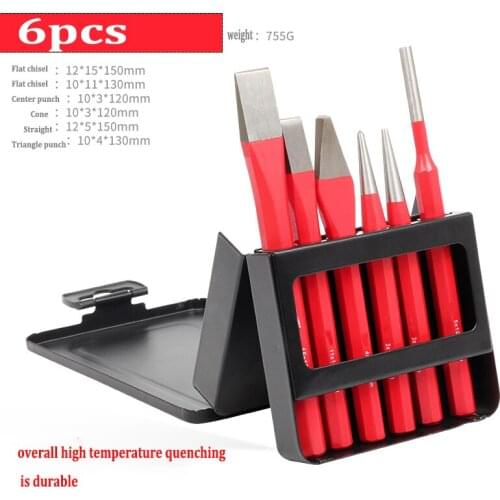 Manufacturing straight punch cone triangle punching flat head chisel combination set CRV chrome vanadium steel