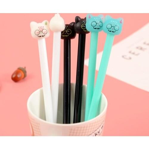 24 pcs Creative stationery cute cat gel pen creative cartoon black needle pen 0.5mm material escolar papelaria