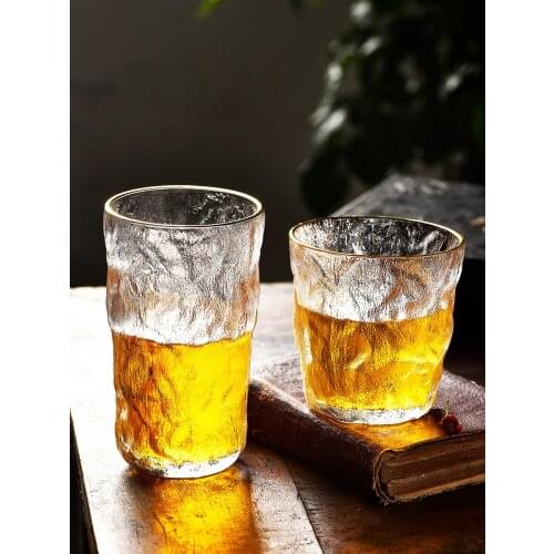 Bark pattern lead-free water cup coffee cup Japanese style high color glass glacier beer cup frosted glass for restaurant