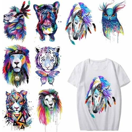 Iron on Watercolor Tiger Dog Owl Patches for Clothing DIY T-shirt Dresses Applique Heat Transfer Vinyl Stickers Thermal Press