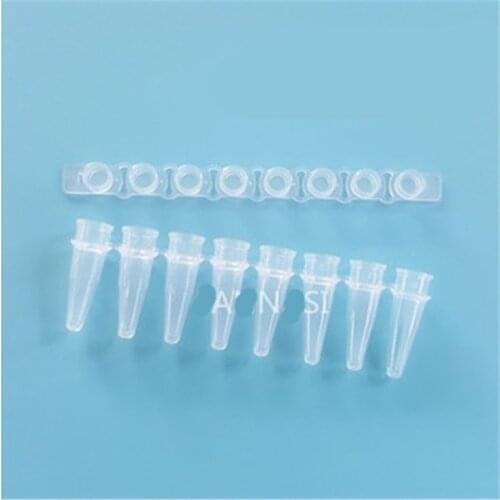 0.2ml Thin Wall PCR 8- Centrifuge tube Strips with Flat Caps for Agarose Gene Experiment 200 Pcs