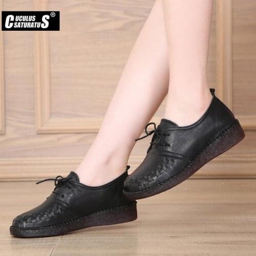 Cuculus Women Flats Shoes Genuine Leather Shoes Woman Fashion Loafers Sneaker Black Slip-on Lace-Up Casual Ladies Shoes