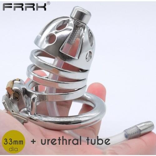 FRRK Urethral Catheter Chastity Cock Cage for Male Bondage Device Belts Adults Sex Shop Mens Qiui BDSM Toys