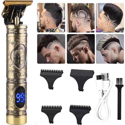 USB Rechargeable Hair Trimmer Clipper Men Barber Beard Blad Shaving T-Outliner Blade Hair Cutting Machine Adult Kis LCD Haircut