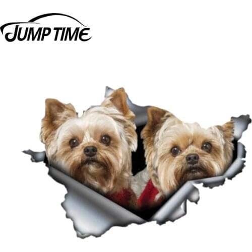 Jump Time 13cm x 8.6cm Yorkies pair sticker 3D Pet Graphic Vinyl Decal Car Window Laptop Bumper Car Stickers