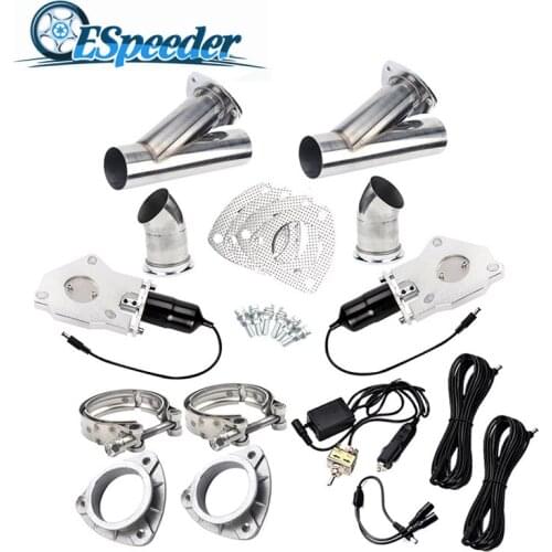 ESPEEDER 3.0 Inch Exhaust Cutout Stainless Steel Y Headers Catback Pair With Manual Switch Cut Out Pipe Kit